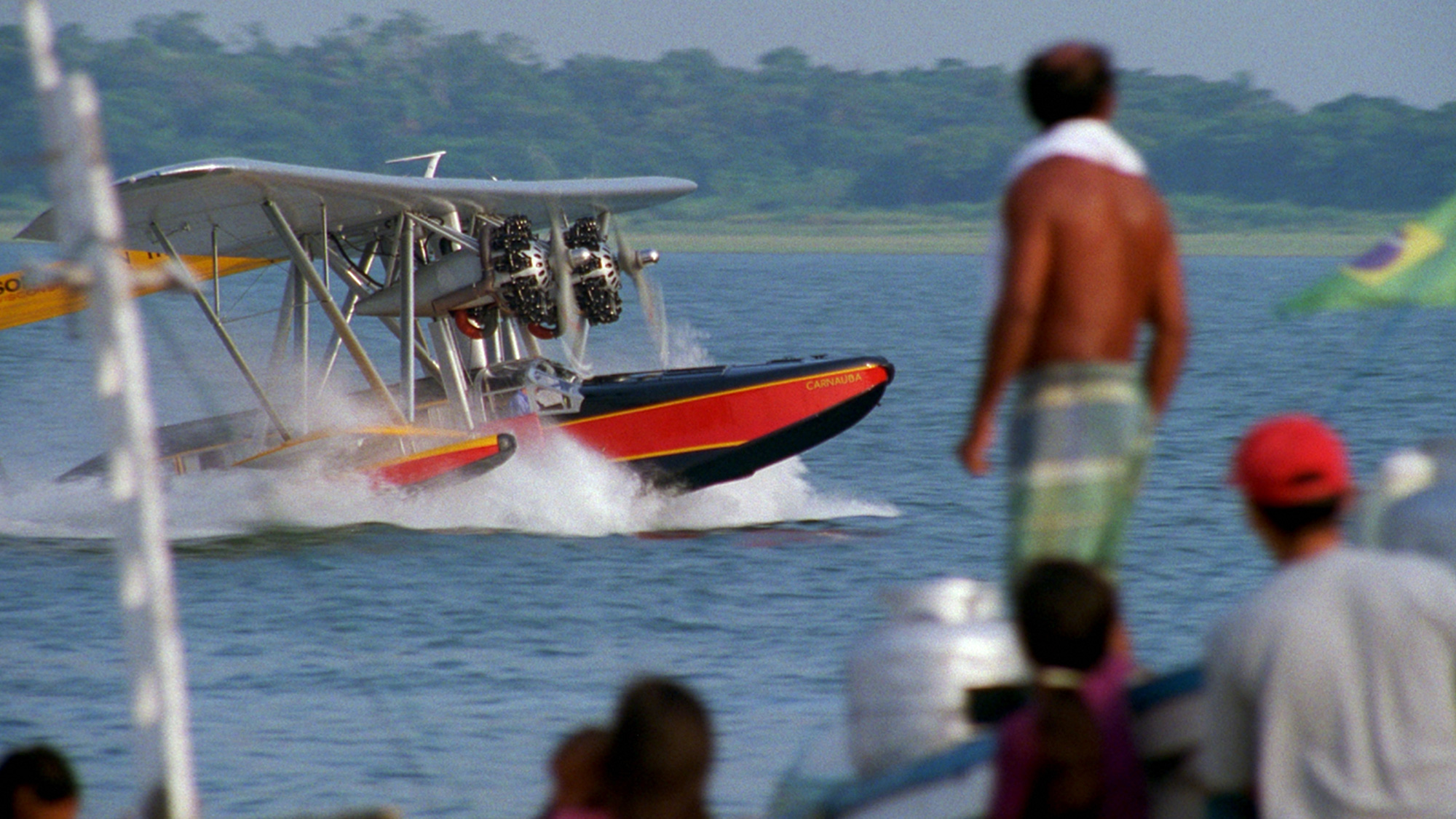 Sam Johnson landing the Sikorsky S-38 amphibious plane on his trip to Brazil.